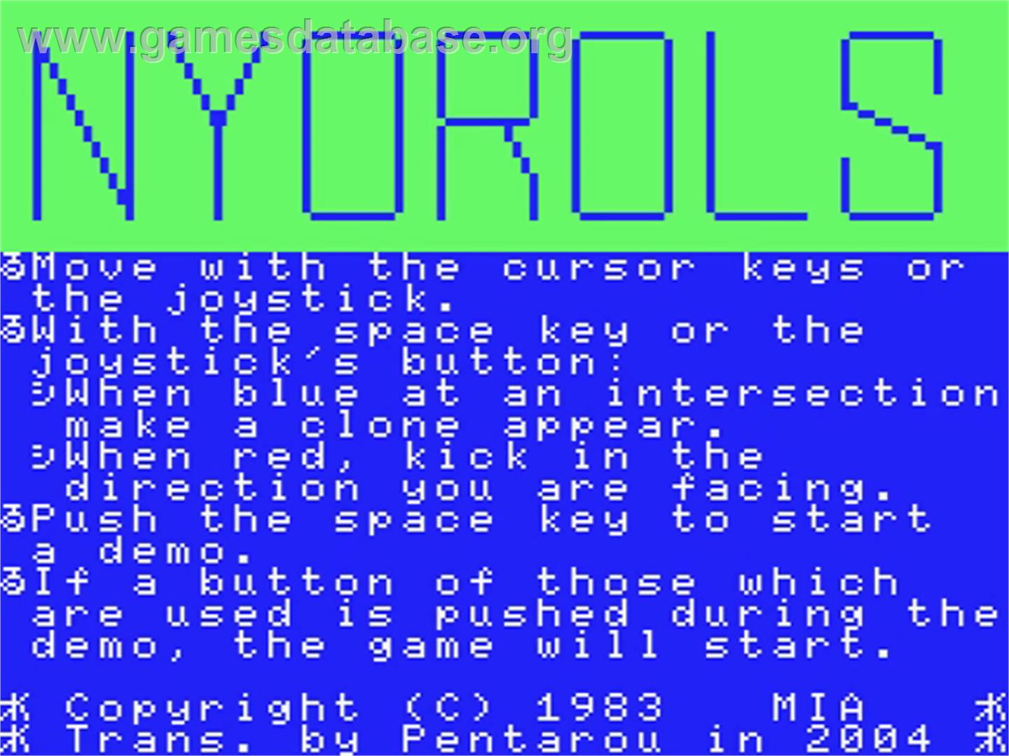 Nyorols - MSX - Artwork - Title Screen