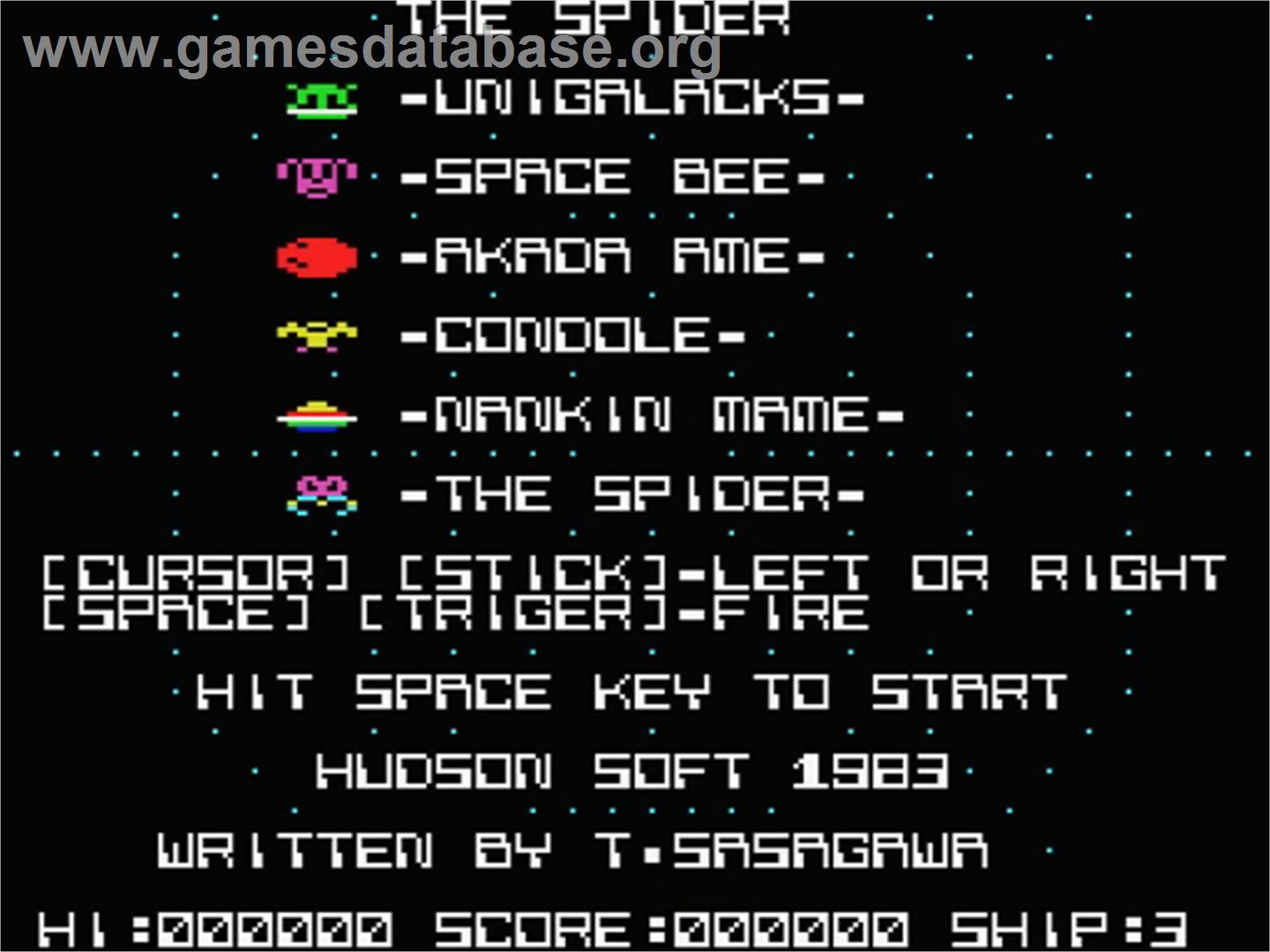 Spider, The - MSX - Artwork - Title Screen
