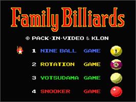 Title screen of Family Billiards on the MSX 2.