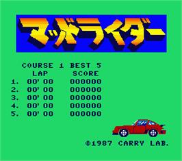 Title screen of Mad Rider on the MSX 2.