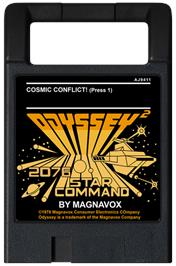 Cartridge artwork for Cosmic Conflict! on the Magnavox Odyssey 2.