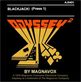Top of cartridge artwork for Blackjack on the Magnavox Odyssey 2.