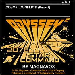 Top of cartridge artwork for Cosmic Conflict! on the Magnavox Odyssey 2.