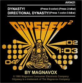 Top of cartridge artwork for Dynasty! on the Magnavox Odyssey 2.