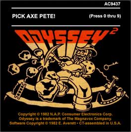 Top of cartridge artwork for Pick Axe Pete on the Magnavox Odyssey 2.