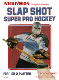 Box cover for Slap Shot: Super Pro Hockey on the Mattel Intellivision.