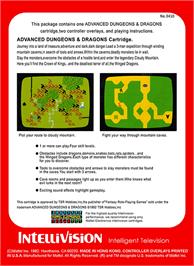 Box back cover for Advanced Dungeons And Dragons - Cloudy Mountain on the Mattel Intellivision.
