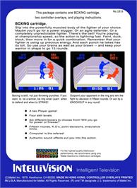 Box back cover for Boxing on the Mattel Intellivision.