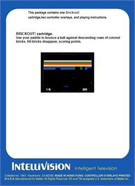 Box back cover for Brickout on the Mattel Intellivision.