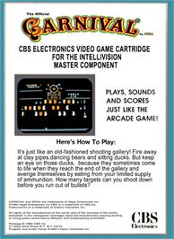 Box back cover for Carnival on the Mattel Intellivision.