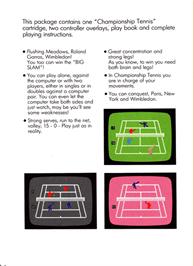 Box back cover for Championship Tennis on the Mattel Intellivision.