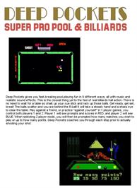 Box back cover for Deep Pockets: Super Pro Pool & Billiards on the Mattel Intellivision.