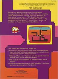 Box back cover for Dig Dug on the Mattel Intellivision.