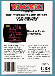 Box back cover for Donkey Kong Jr. on the Mattel Intellivision.