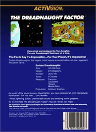 Box back cover for Dreadnaught Factor, The on the Mattel Intellivision.