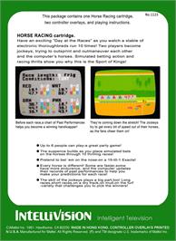 Box back cover for Horse Racing on the Mattel Intellivision.