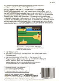 Box back cover for Intellivision World Series Major League Baseball on the Mattel Intellivision.