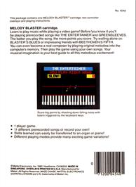 Box back cover for Melody Blaster on the Mattel Intellivision.