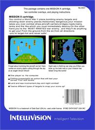 Box back cover for Mission-X on the Mattel Intellivision.
