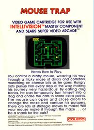 Box back cover for Mouse Trap on the Mattel Intellivision.