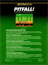 Box back cover for Pitfall! on the Mattel Intellivision.