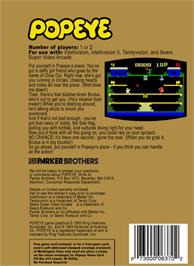 Box back cover for Popeye on the Mattel Intellivision.