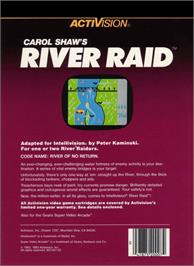 Box back cover for River Raid on the Mattel Intellivision.
