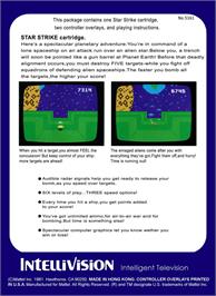 Box back cover for Star Strike on the Mattel Intellivision.