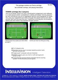 Box back cover for Tennis on the Mattel Intellivision.