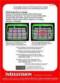 Box back cover for Tron - Deadly Discs on the Mattel Intellivision.