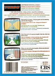 Box back cover for Turbo on the Mattel Intellivision.