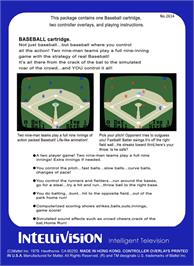 Box back cover for World Series Major League Baseball on the Mattel Intellivision.