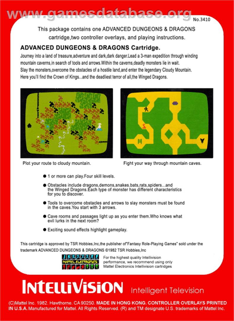 Advanced Dungeons & Dragons: Cloudy Mountain - Mattel Intellivision - Artwork - Box Back