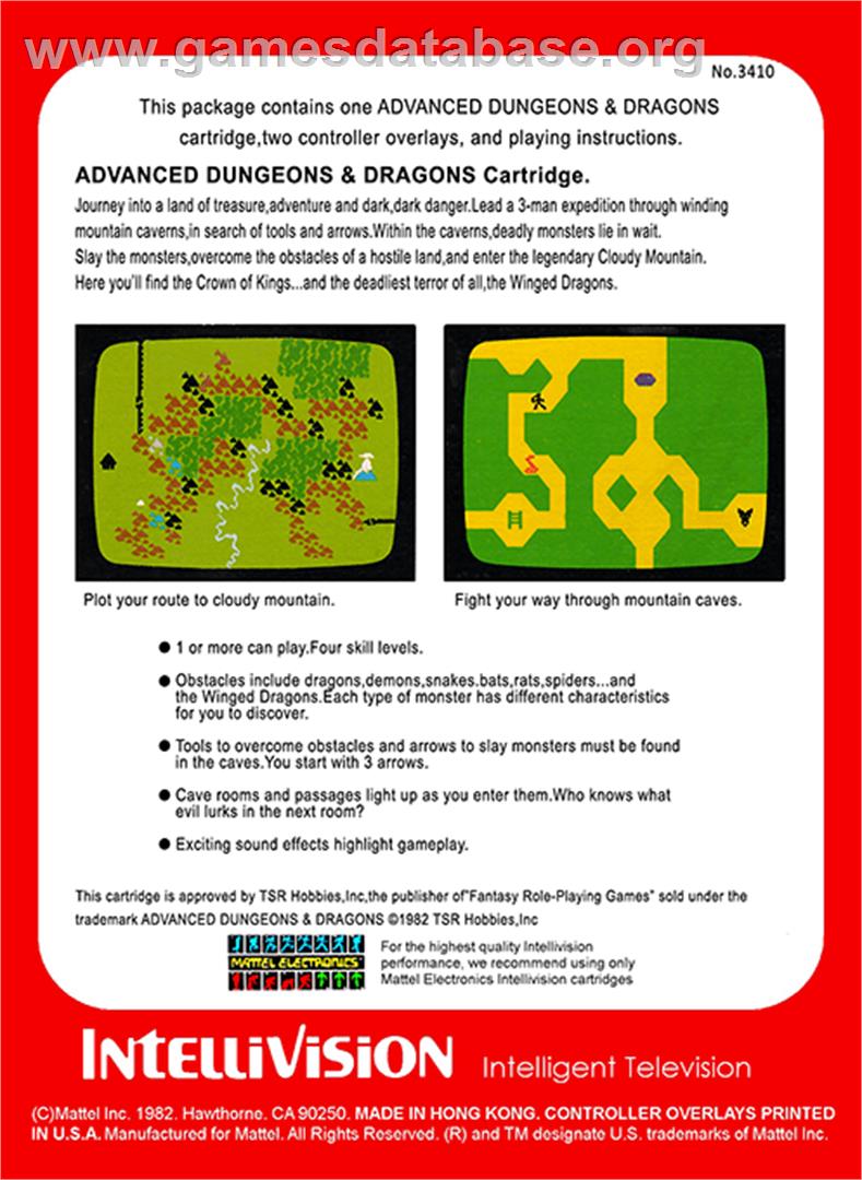Advanced Dungeons And Dragons - Cloudy Mountain - Mattel Intellivision - Artwork - Box Back