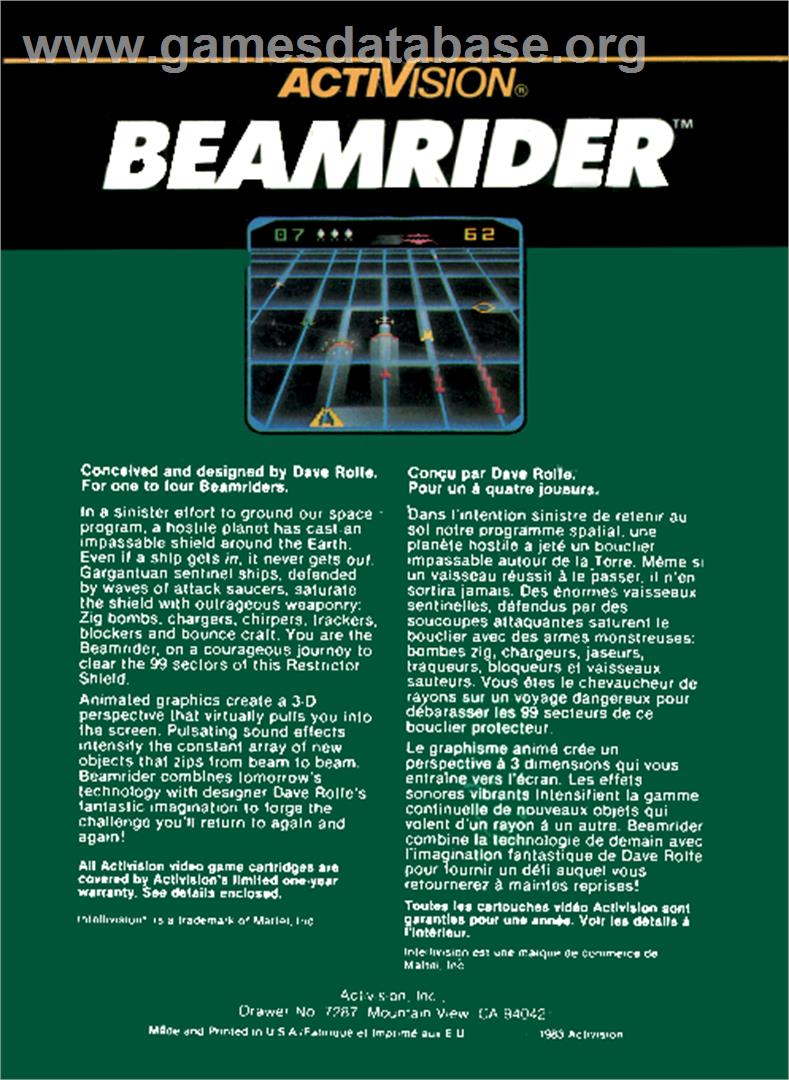 Beamrider - Mattel Intellivision - Artwork - Box Back
