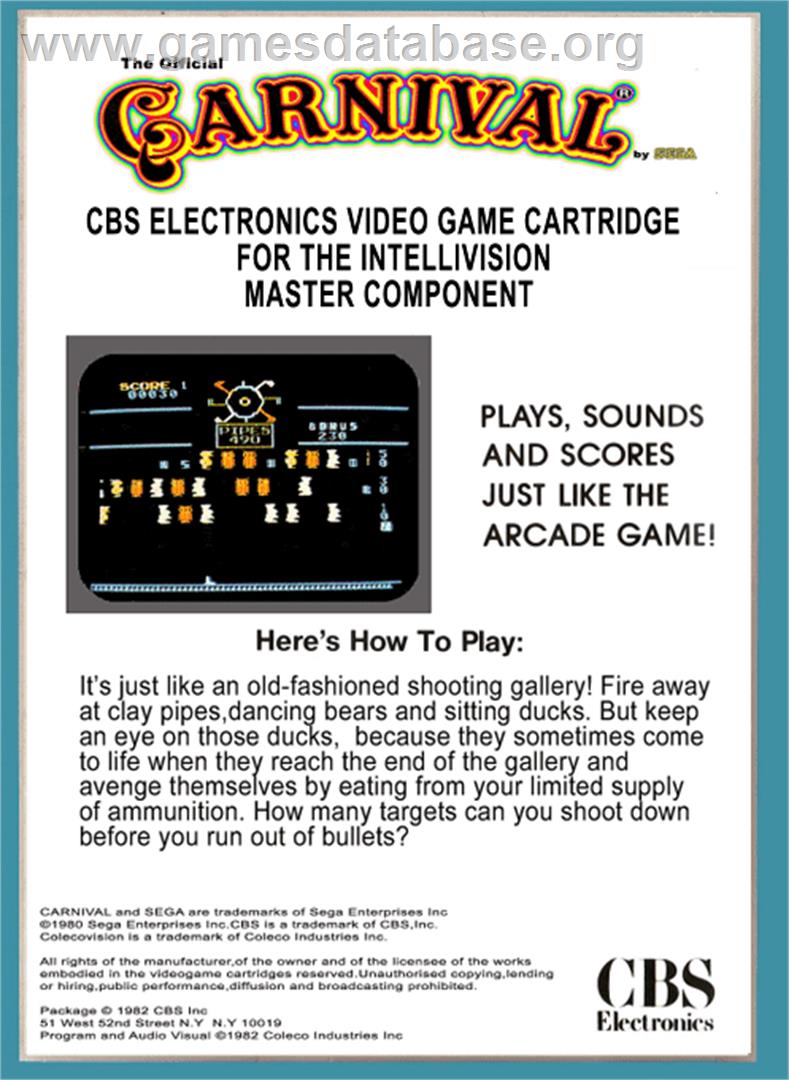 Carnival - Mattel Intellivision - Artwork - Box Back