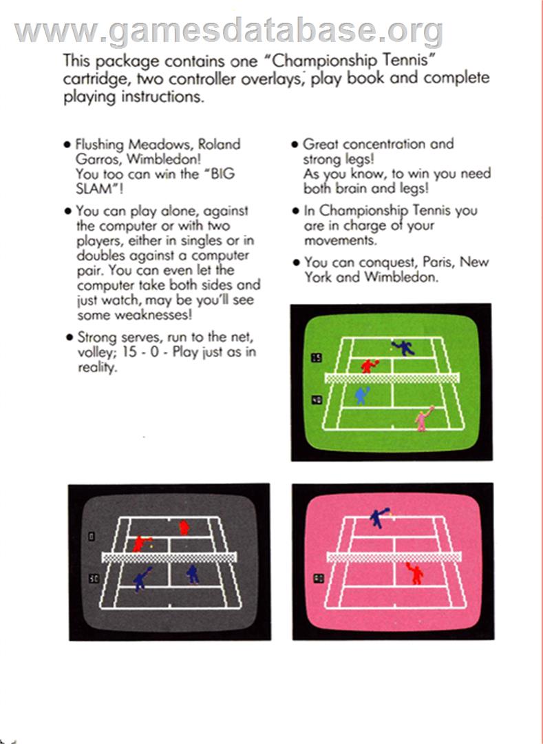 Championship Tennis - Mattel Intellivision - Artwork - Box Back