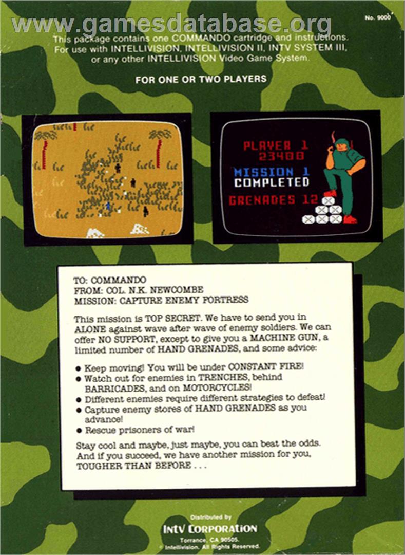 Commando - Mattel Intellivision - Artwork - Box Back