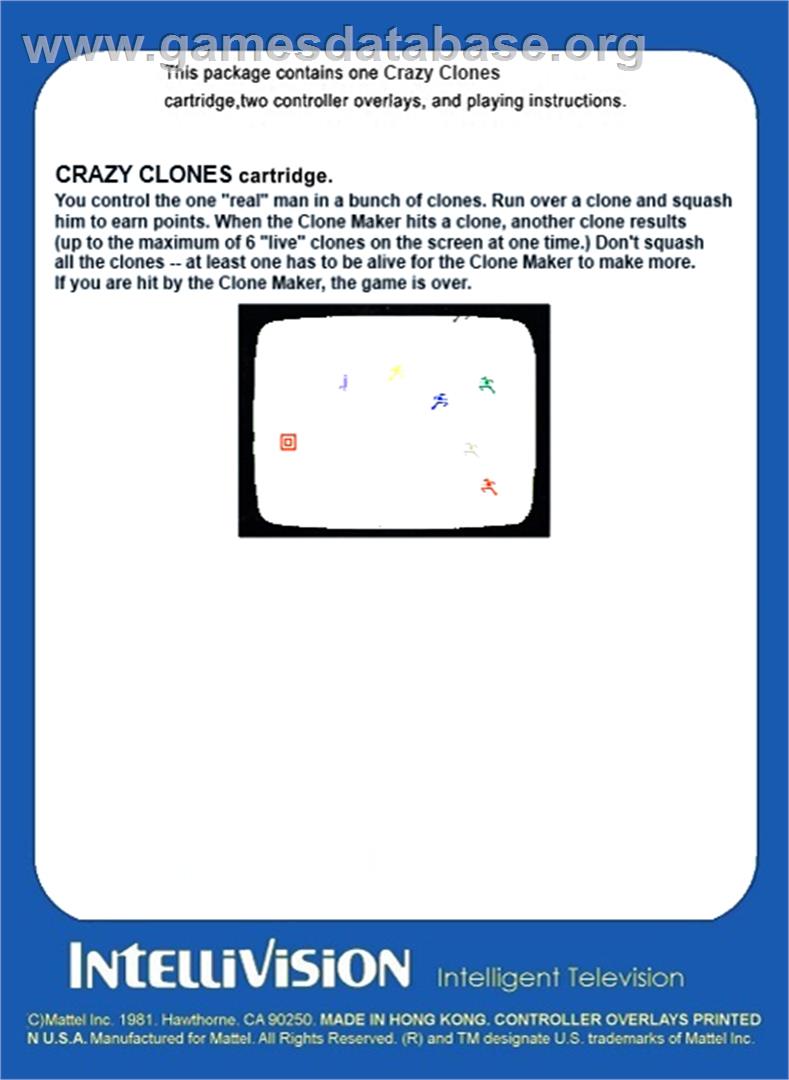 Crazy Clones - Mattel Intellivision - Artwork - Box Back