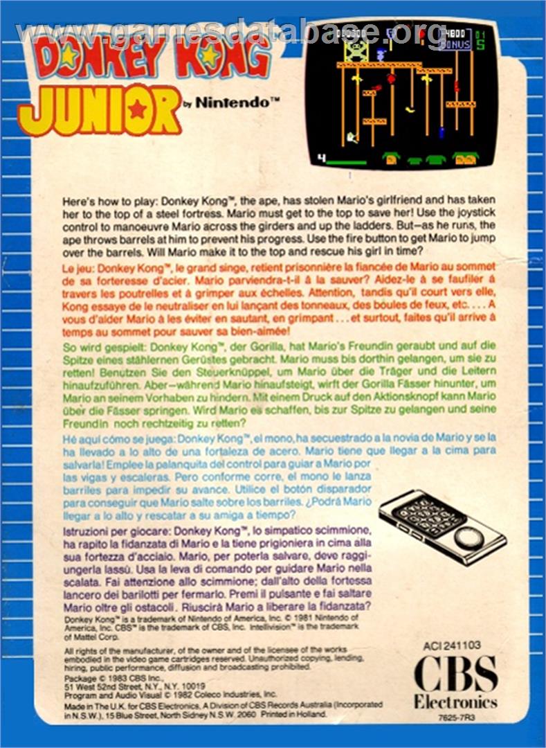 DK Arcade - Mattel Intellivision - Artwork - Box Back