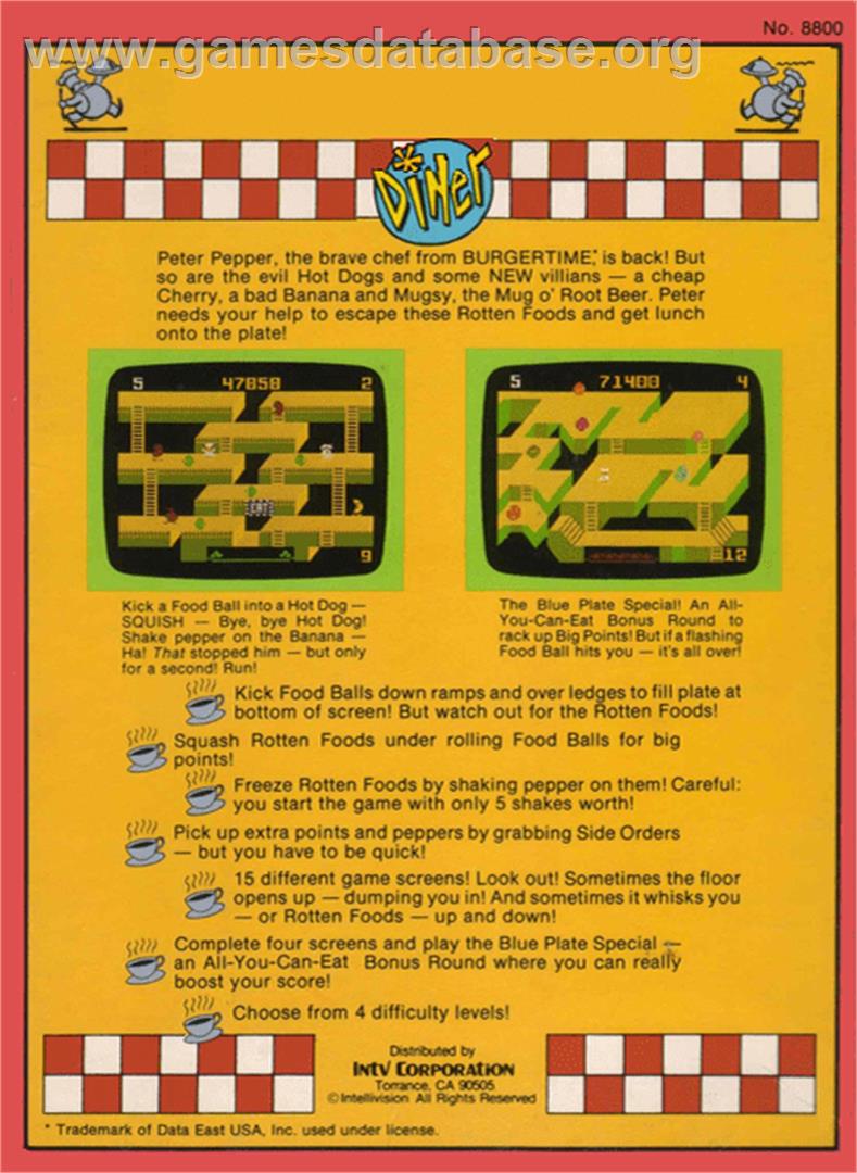 Diner - Mattel Intellivision - Artwork - Box Back