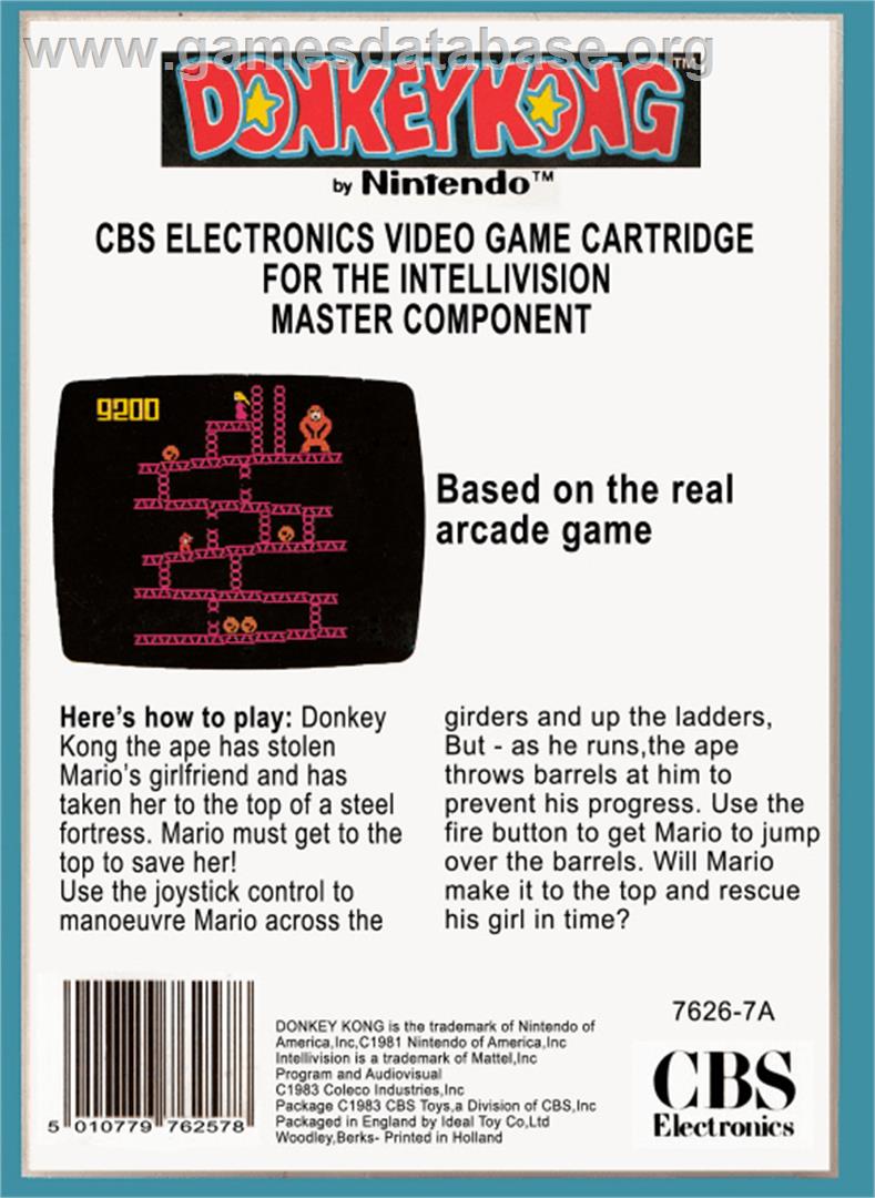 Donkey Kong Junior - Mattel Intellivision - Artwork - Box Back