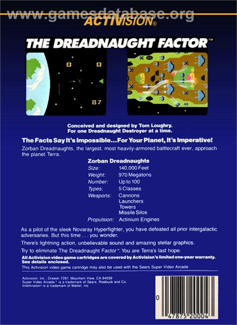 Dreadnaught Factor, The - Mattel Intellivision - Artwork - Box Back