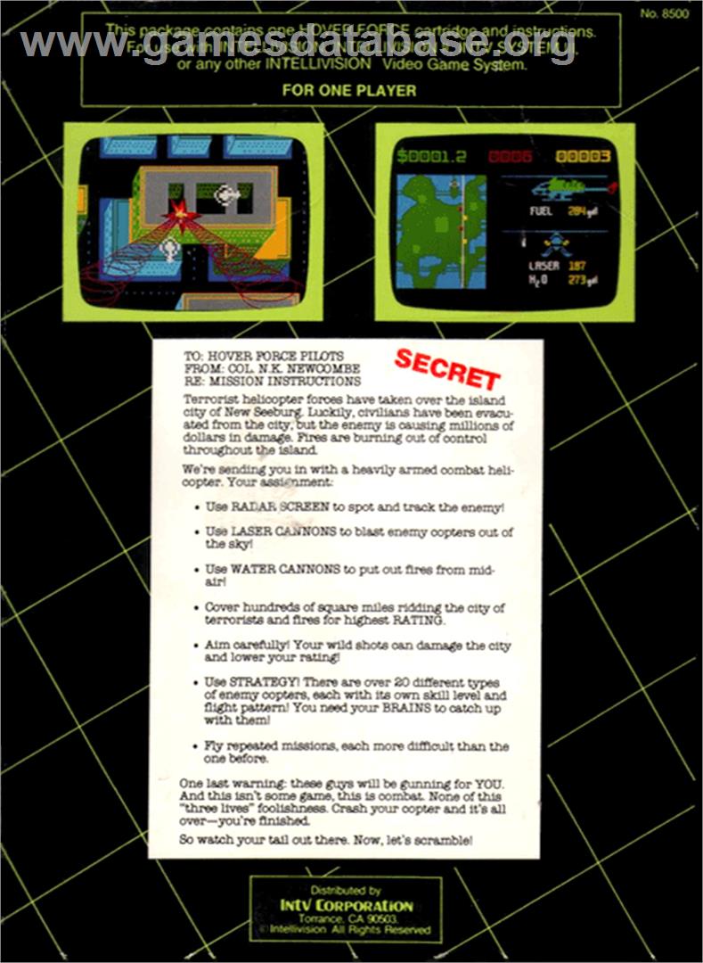 Hover Force - Mattel Intellivision - Artwork - Box Back