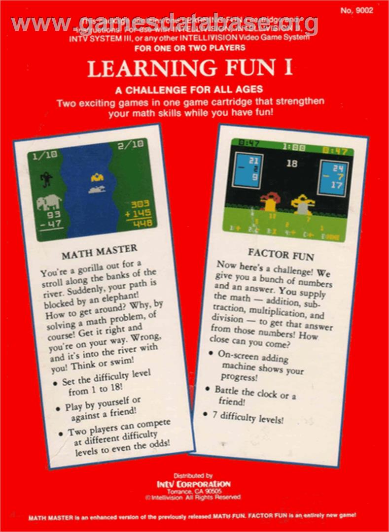 Learning Fun I - Math Master Factor Fun - Mattel Intellivision - Artwork - Box Back