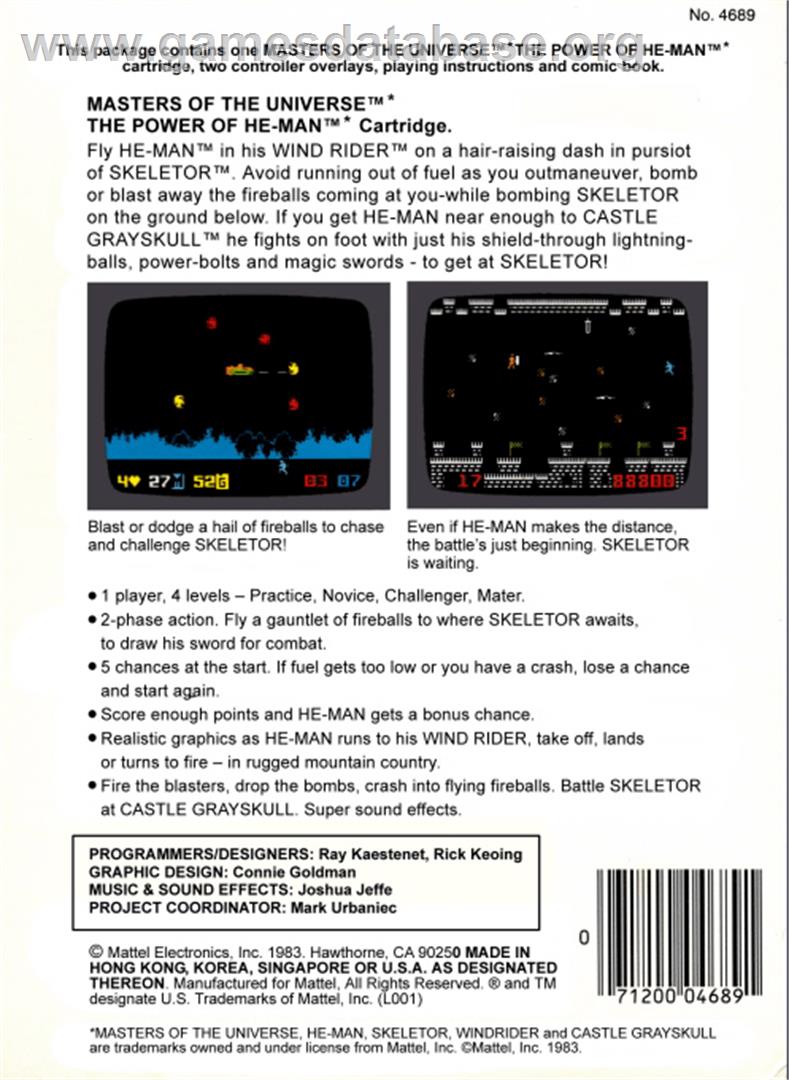 Masters of the Universe: The Power of He-Man - Mattel Intellivision - Artwork - Box Back