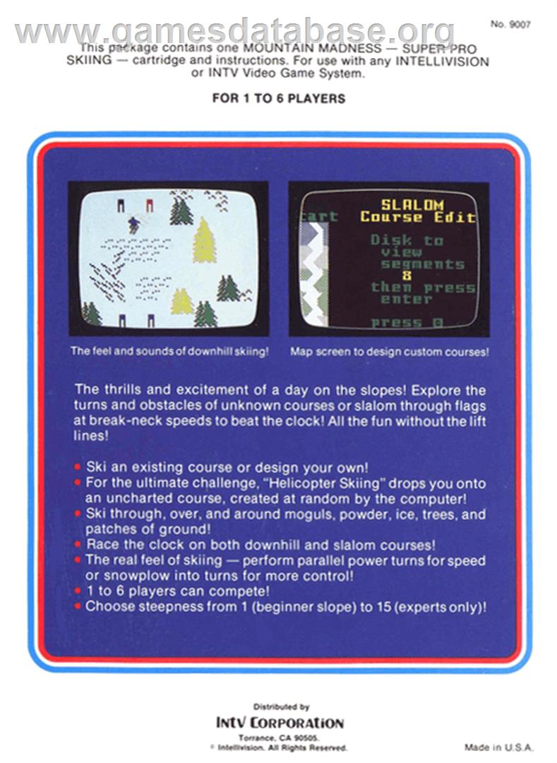 Mountain Madness: Super Pro Skiing - Mattel Intellivision - Artwork - Box Back