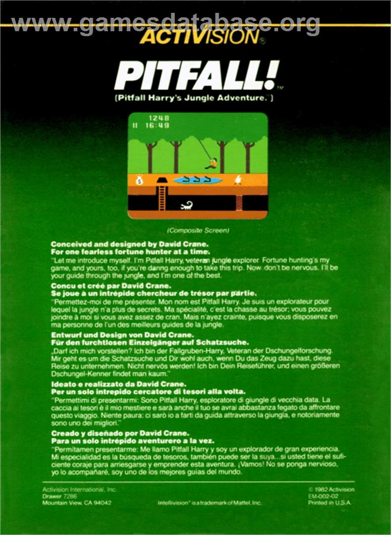 Pitfall - Mattel Intellivision - Artwork - Box Back
