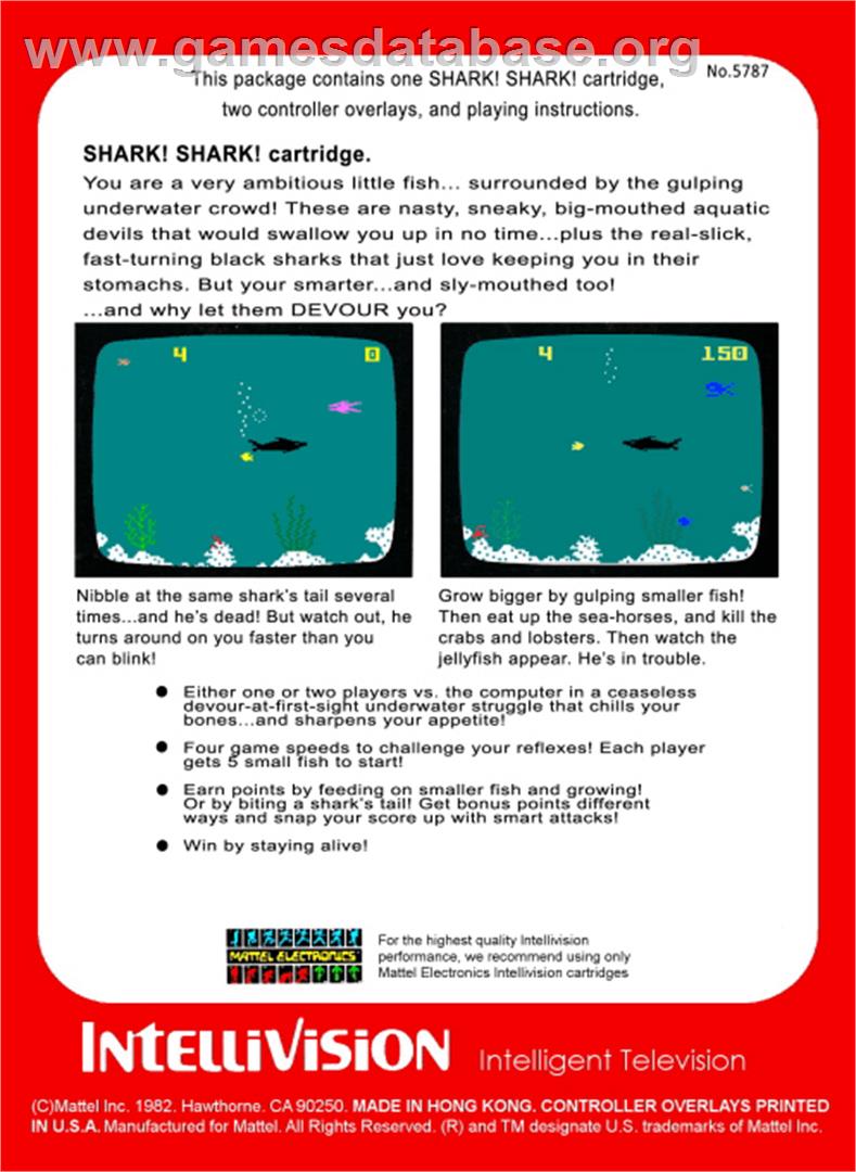 Shark! Shark - Mattel Intellivision - Artwork - Box Back