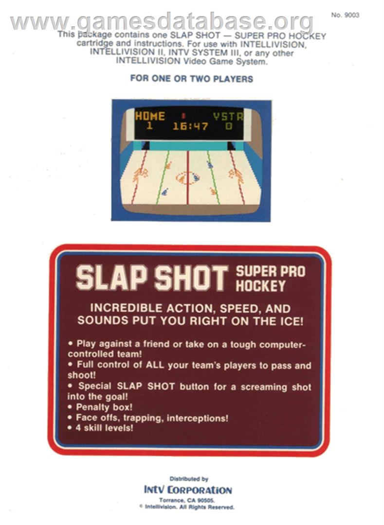 Slap Shot: Super Pro Hockey - Mattel Intellivision - Artwork - Box Back